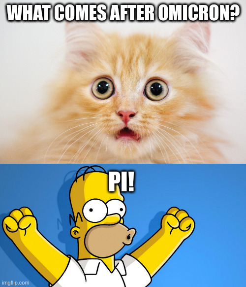 WHAT COMES AFTER OMICRON? PI! | image tagged in microdroplets,woo hoo | made w/ Imgflip meme maker