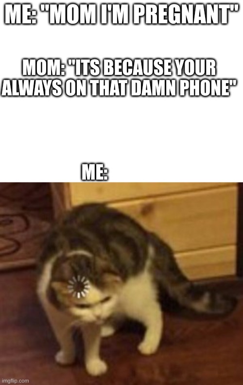  ME: "MOM I'M PREGNANT"; MOM: "ITS BECAUSE YOUR ALWAYS ON THAT DAMN PHONE"; ME: | image tagged in blank white template | made w/ Imgflip meme maker