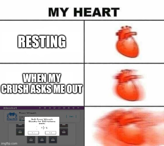 when about to sell 0.03% chance moment | RESTING; WHEN MY CRUSH ASKS ME OUT | image tagged in my heart blank | made w/ Imgflip meme maker