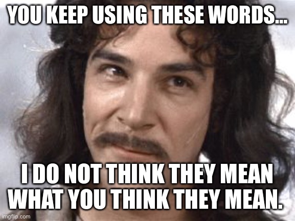 I do not think | YOU KEEP USING THESE WORDS…; I DO NOT THINK THEY MEAN WHAT YOU THINK THEY MEAN. | image tagged in i do not think that means what you think it means | made w/ Imgflip meme maker