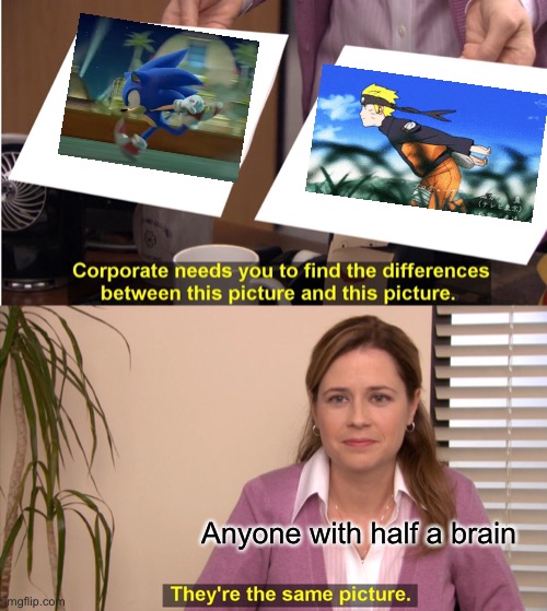 They're The Same Picture | Anyone with half a brain | image tagged in memes,they're the same picture,sonic the hedgehog,naruto,run | made w/ Imgflip meme maker