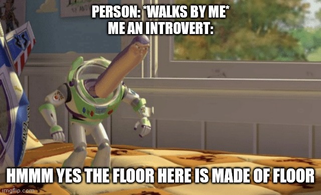 Hm yes | PERSON: *WALKS BY ME*
ME AN INTROVERT:; HMMM YES THE FLOOR HERE IS MADE OF FLOOR | image tagged in hmm yes | made w/ Imgflip meme maker