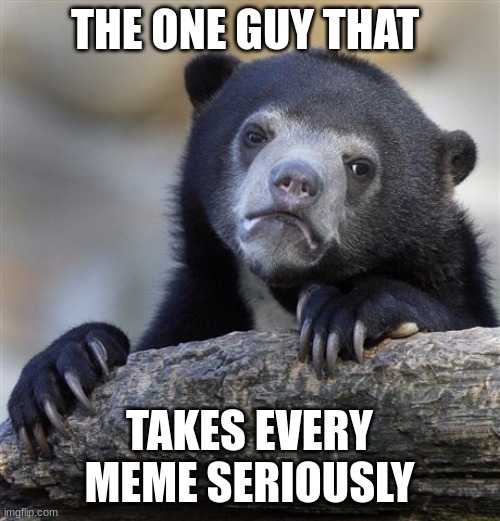 Confession Bear Meme | THE ONE GUY THAT TAKES EVERY MEME SERIOUSLY | image tagged in memes,confession bear | made w/ Imgflip meme maker