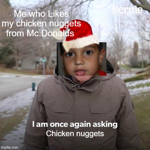 Bernie I Am Once Again Asking For Your Support | Me who Likes my chicken nuggets from Mc.Donalds; Chicken nuggets | image tagged in memes,bernie i am once again asking for your support | made w/ Imgflip meme maker