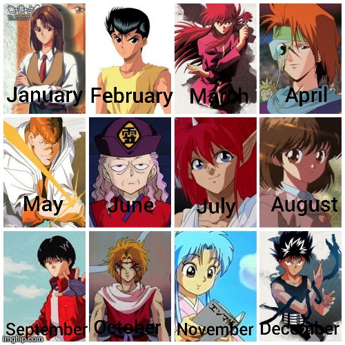 Who is your First Kiss based on your Birth Month? | image tagged in yu yu hakusho,anime,memes,cartoons | made w/ Imgflip meme maker