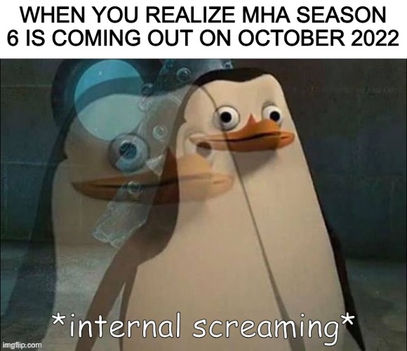 I'M NOT WAITING FOR CHRISTMAS! I'M WAITING FOR MHA SEASON 6! | WHEN YOU REALIZE MHA SEASON 6 IS COMING OUT ON OCTOBER 2022 | image tagged in private internal screaming | made w/ Imgflip meme maker