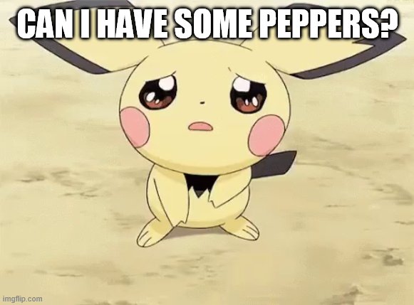 Sad pichu | CAN I HAVE SOME PEPPERS? | image tagged in sad pichu | made w/ Imgflip meme maker