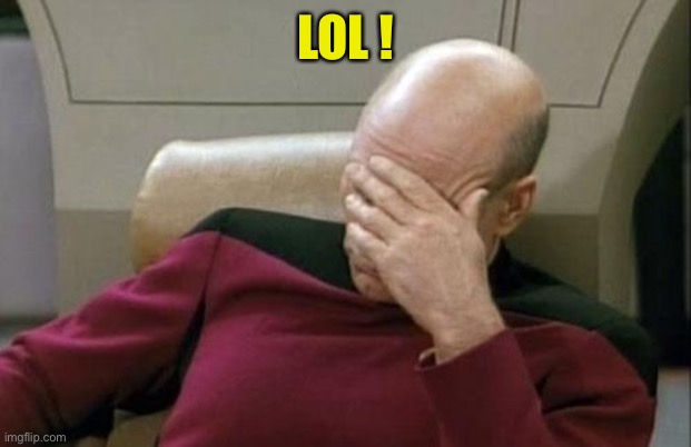 Captain Picard Facepalm Meme | LOL ! | image tagged in memes,captain picard facepalm | made w/ Imgflip meme maker