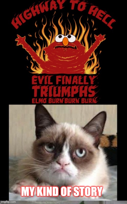 Grumpycat Approves | MY KIND OF STORY | image tagged in grumpy cat happy | made w/ Imgflip meme maker