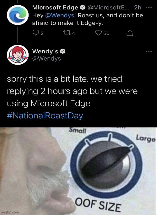 OOF... | image tagged in oof size large,microsoft,wendy's,fun,memes | made w/ Imgflip meme maker
