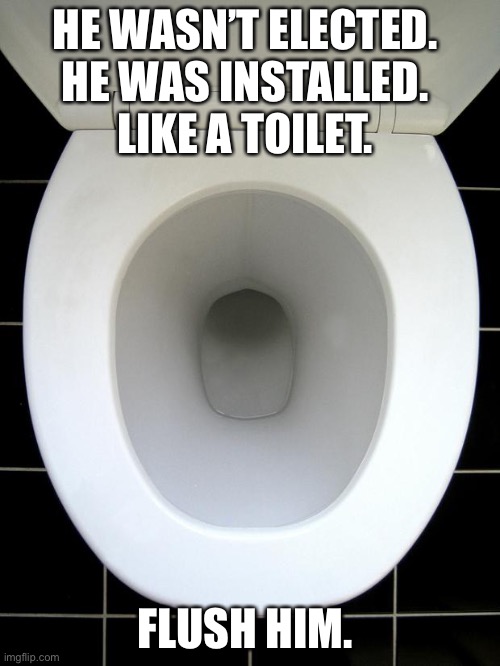 You know who I’m talking about. FJB | HE WASN’T ELECTED. 
HE WAS INSTALLED. 
LIKE A TOILET. FLUSH HIM. | image tagged in toilet | made w/ Imgflip meme maker
