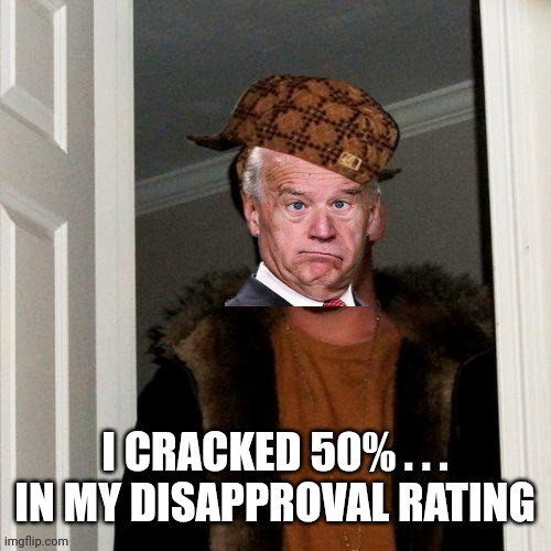 Scumbag Brandon | I CRACKED 50% . . . IN MY DISAPPROVAL RATING | image tagged in scumbag brandon | made w/ Imgflip meme maker