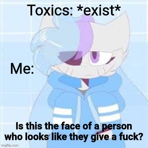 Idrc what people say about me anymore, I've heard worse | Toxics: *exist*; Me: | image tagged in sashley dilligaf | made w/ Imgflip meme maker