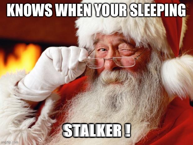 Stalk9er | KNOWS WHEN YOUR SLEEPING; STALKER ! | image tagged in santa | made w/ Imgflip meme maker