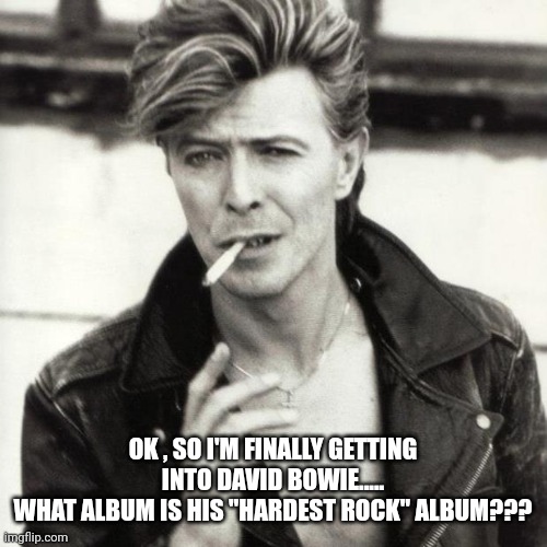David Bowie | OK , SO I'M FINALLY GETTING INTO DAVID BOWIE.....
WHAT ALBUM IS HIS "HARDEST ROCK" ALBUM??? | image tagged in david bowie | made w/ Imgflip meme maker
