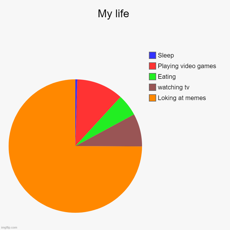 My life in a nutshell | My life | Loking at memes, watching tv, Eating, Playing video games, Sleep | image tagged in charts,pie charts,my life,life | made w/ Imgflip chart maker