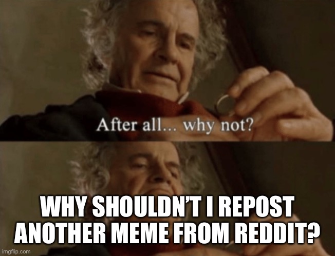 After all.. why not? | WHY SHOULDN’T I REPOST ANOTHER MEME FROM REDDIT? | image tagged in after all why not | made w/ Imgflip meme maker