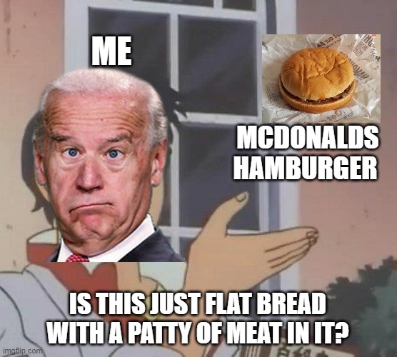 Is This A Pigeon Meme | ME; MCDONALDS HAMBURGER; IS THIS JUST FLAT BREAD WITH A PATTY OF MEAT IN IT? | image tagged in memes,is this a pigeon | made w/ Imgflip meme maker