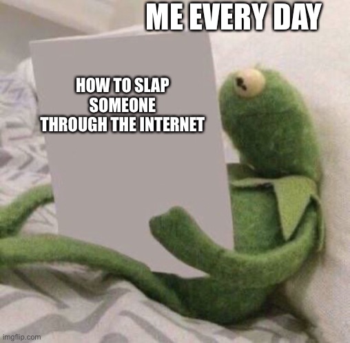 kermit reading | ME EVERY DAY; HOW TO SLAP SOMEONE THROUGH THE INTERNET | image tagged in kermit reading | made w/ Imgflip meme maker