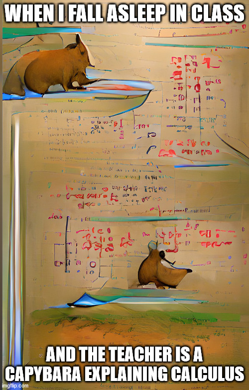 math is hard |  WHEN I FALL ASLEEP IN CLASS; AND THE TEACHER IS A CAPYBARA EXPLAINING CALCULUS | image tagged in capybara,math | made w/ Imgflip meme maker