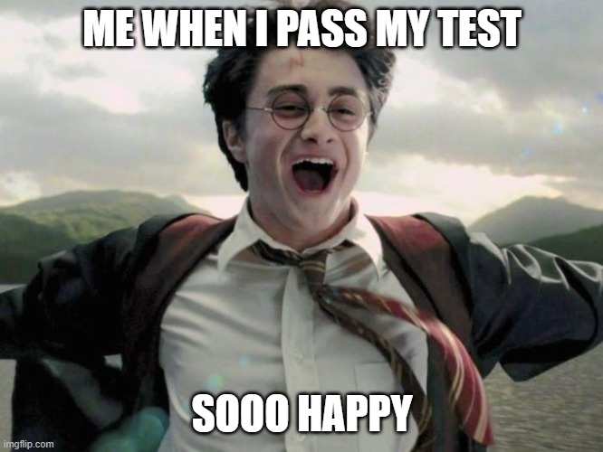harry potter | ME WHEN I PASS MY TEST; SOOO HAPPY | image tagged in harry potter,passed,meme | made w/ Imgflip meme maker
