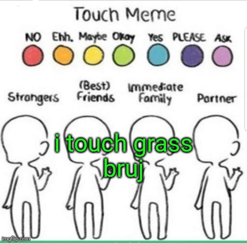 touch chart meme | i touch grass
bruj | image tagged in touch chart meme | made w/ Imgflip meme maker