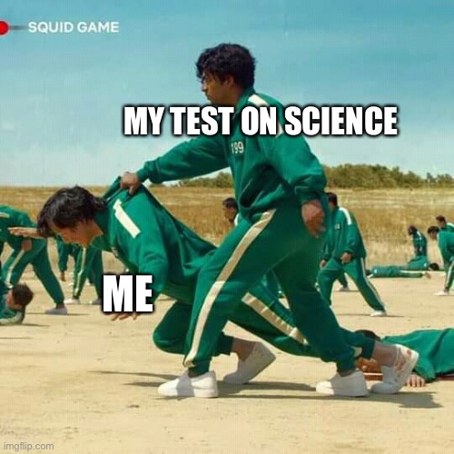 Science test meme | MY TEST ON SCIENCE; ME | image tagged in squid game | made w/ Imgflip meme maker