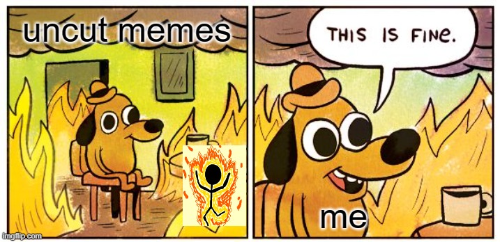 uncut memes | uncut memes; me | image tagged in memes,this is fine | made w/ Imgflip meme maker