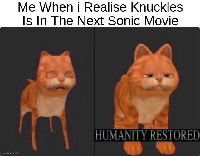 Me When i Realise Knuckles Is In The Next Sonic Movie | image tagged in memes,blank transparent square,humanity restored | made w/ Imgflip meme maker