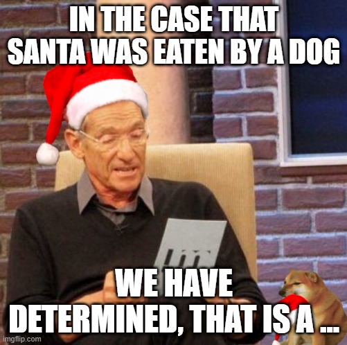 Maury Lie Detector |  IN THE CASE THAT SANTA WAS EATEN BY A DOG; WE HAVE DETERMINED, THAT IS A ... | image tagged in memes,maury lie detector | made w/ Imgflip meme maker