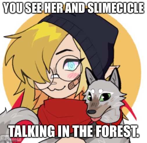 Dsmp rp anyone? | YOU SEE HER AND SLIMECICLE; TALKING IN THE FOREST. | image tagged in boredom,has,left,me,to,this | made w/ Imgflip meme maker