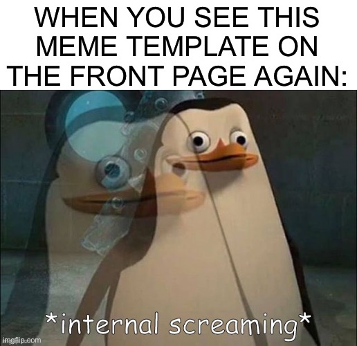 this temp has been on here a bit much lol |  WHEN YOU SEE THIS MEME TEMPLATE ON THE FRONT PAGE AGAIN: | image tagged in private internal screaming,funny,template,screaming,fun stream,front page | made w/ Imgflip meme maker