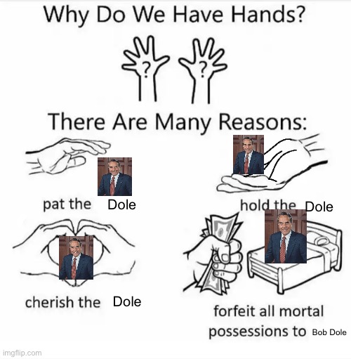 Rip (this is a joke) | Dole; Dole; Dole; Bob Dole | image tagged in why do we have hands all blank | made w/ Imgflip meme maker