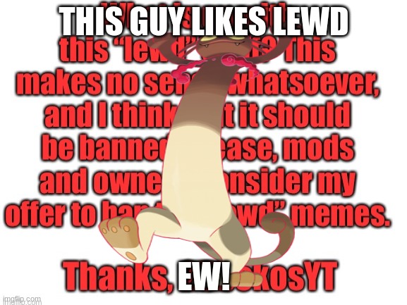 Tanks meowth | THIS GUY LIKES LEWD; EW! | image tagged in memes | made w/ Imgflip meme maker