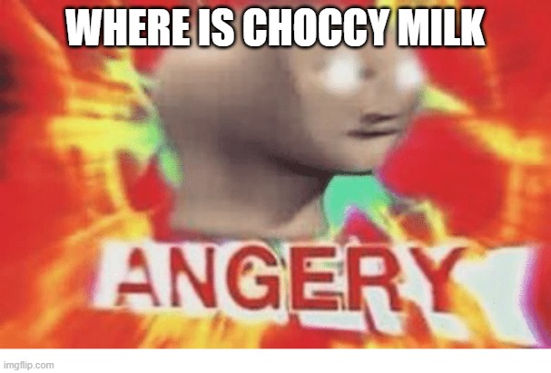 Meme man angery | WHERE IS CHOCCY MILK | image tagged in meme man angery | made w/ Imgflip meme maker
