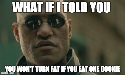Matrix Morpheus | WHAT IF I TOLD YOU  YOU WON'T TURN FAT IF YOU EAT ONE COOKIE | image tagged in memes,matrix morpheus | made w/ Imgflip meme maker