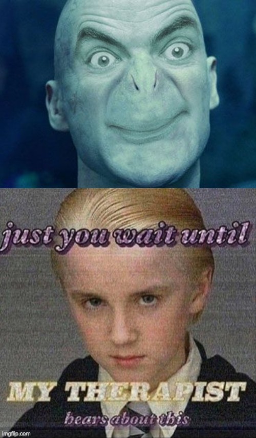"Mr. Bean Voldemort isn't real. He can't hurt you." Mr. Bean Voldemort: | image tagged in funny,memes,draco malfoy,voldemort,mr bean,rowan atkinson | made w/ Imgflip meme maker