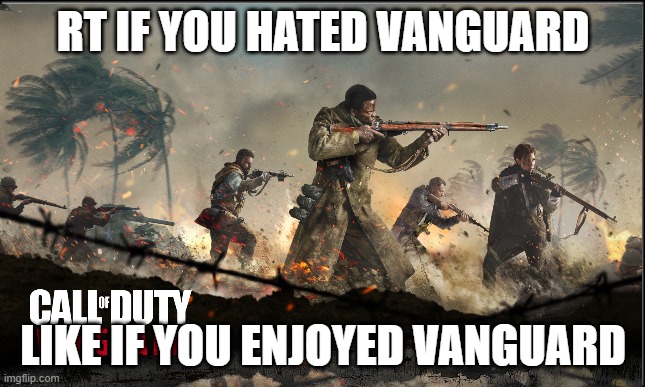 Vanguard's Campaign was do do, i'd prefer the Multiplayer | RT IF YOU HATED VANGUARD; LIKE IF YOU ENJOYED VANGUARD | image tagged in call of duty vanguard,meme,twitter | made w/ Imgflip meme maker