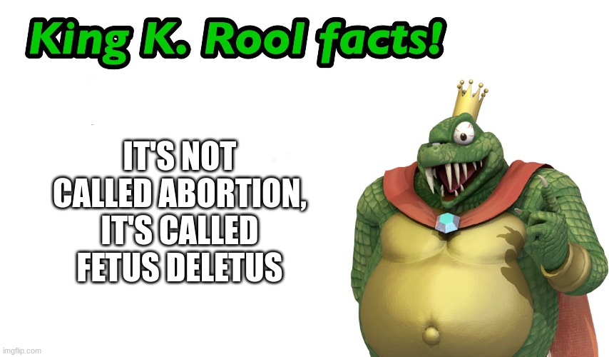 texas does not approve | IT'S NOT CALLED ABORTION, IT'S CALLED FETUS DELETUS | image tagged in king k rool facts | made w/ Imgflip meme maker