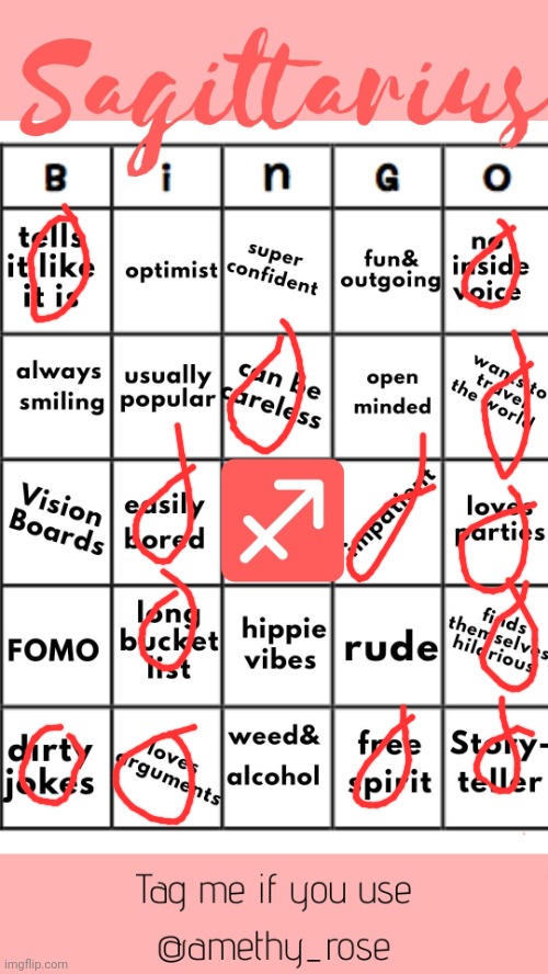 Sagittarius official bingo | image tagged in sagittarius official bingo | made w/ Imgflip meme maker