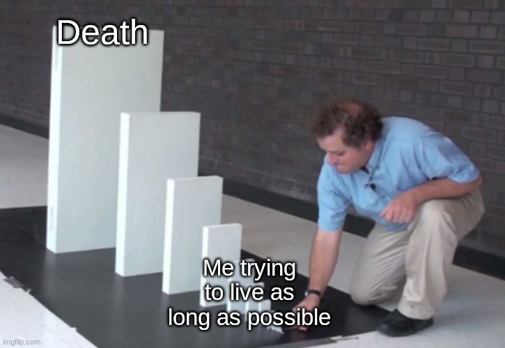 Domino Effect | Death; Me trying to live as long as possible | image tagged in domino effect,memes | made w/ Imgflip meme maker