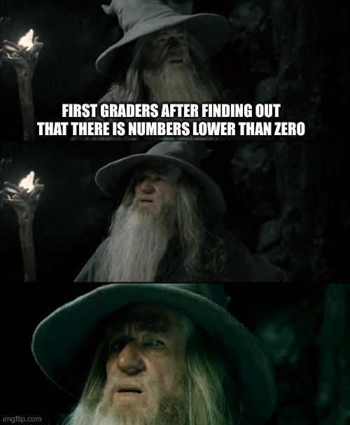 Hmmmm | FIRST GRADERS AFTER FINDING OUT THAT THERE IS NUMBERS LOWER THAN ZERO | image tagged in memes,confused gandalf | made w/ Imgflip meme maker