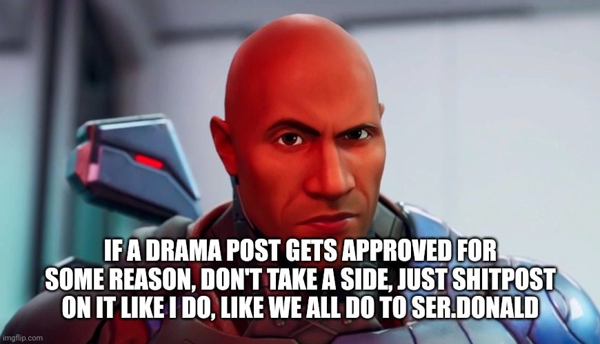 The rock eyebrow | IF A DRAMA POST GETS APPROVED FOR SOME REASON, DON'T TAKE A SIDE, JUST SHITPOST ON IT LIKE I DO, LIKE WE ALL DO TO SER.DONALD | image tagged in the rock eyebrow | made w/ Imgflip meme maker