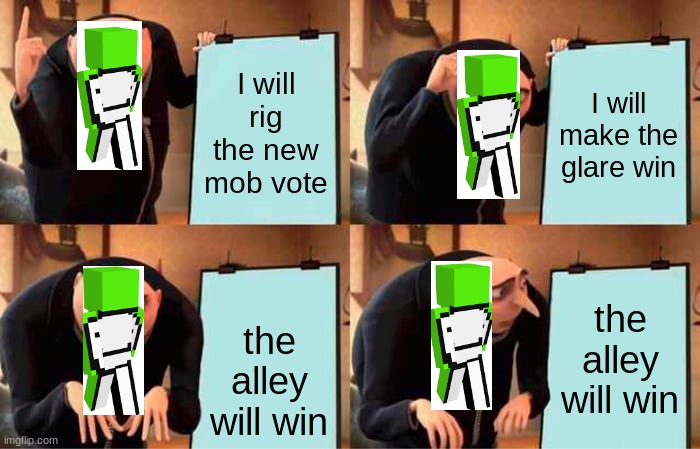 Gru's Plan Meme | I will rig the new mob vote; I will make the glare win; the alley will win; the alley will win | image tagged in memes,gru's plan | made w/ Imgflip meme maker