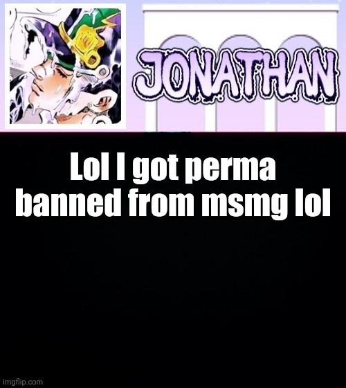 Lol I got perma banned from msmg lol | image tagged in jonathan temp | made w/ Imgflip meme maker