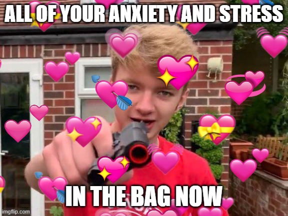 right now.. | ALL OF YOUR ANXIETY AND STRESS; IN THE BAG NOW | image tagged in tommyinnit,wholesome,robbery | made w/ Imgflip meme maker