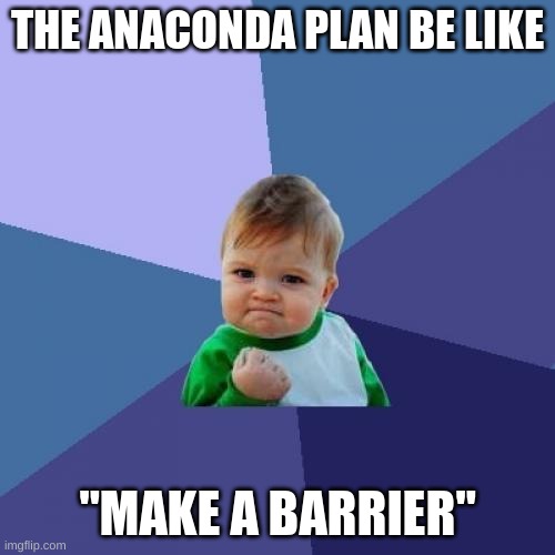 Success Kid | THE ANACONDA PLAN BE LIKE; "MAKE A BARRIER" | image tagged in memes,success kid | made w/ Imgflip meme maker