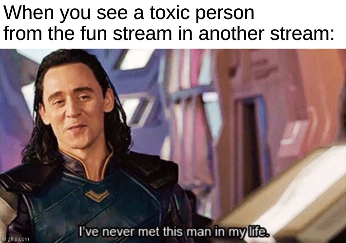 I Have Never Met This Man In My Life | When you see a toxic person from the fun stream in another stream: | image tagged in i have never met this man in my life | made w/ Imgflip meme maker
