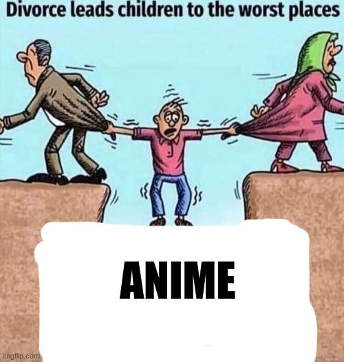 anime is filled in | ANIME | image tagged in divorce leads children to the worst places | made w/ Imgflip meme maker