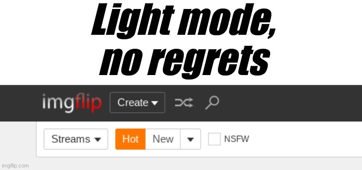 Fight me. |  Light mode, no regrets | image tagged in no regrets,imgflip,light mode | made w/ Imgflip meme maker